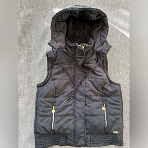 Calvin Klein Full Zip Puffer Vest detachable hood cell phone & secret pocket Sm